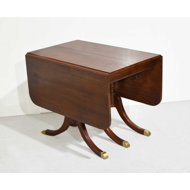 Mid 20th Century Mid Century Regency Style Mahogany Drop-Leaf Dining Table With Brass Capped Feet For Sale - Image 5 of 13