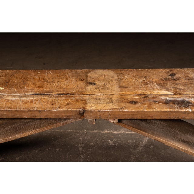 19th Century Primitive Pine Trestle Work Bench For Sale - Image 5 of 12