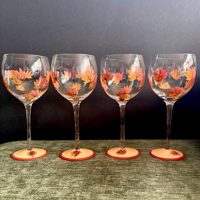 Farmhouse Vintage Gibson Fall Leaf Balloon Wine Glasses (Set of 4) For Sale - Image 3 of 8