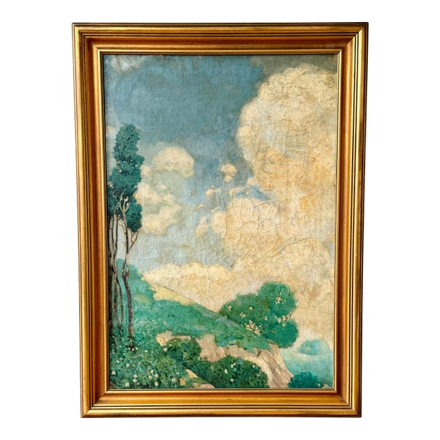 Late 19th Century French Mediterranean Coastal Landscape With Cypress Trees For Sale