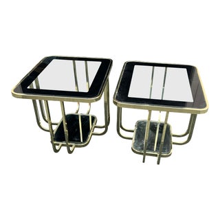 Late 20th Century Postmodern Brass Glass End Side Tables a Pair For Sale
