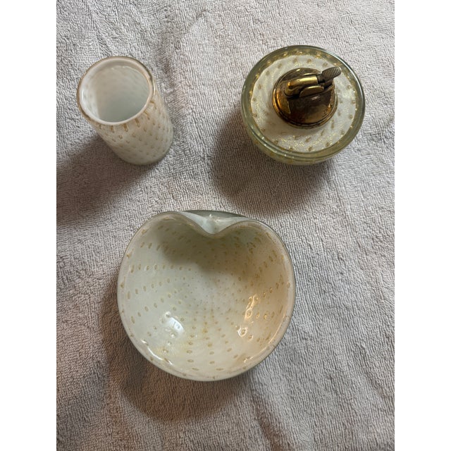 Mid 20th Century Murano Art Glass Smoking Set, Bullicante White With Gold Flecks For Sale - Image 15 of 18