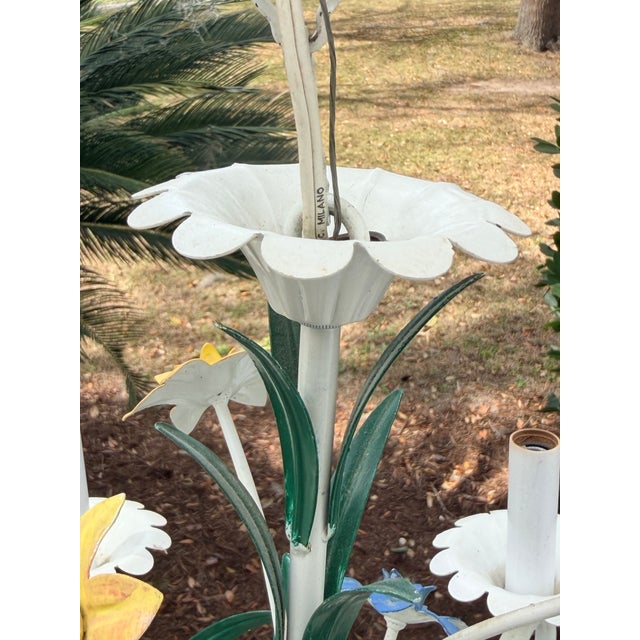 White Vintage 5 Arm Tole Chandelier - 16" Wide For Sale - Image 8 of 12