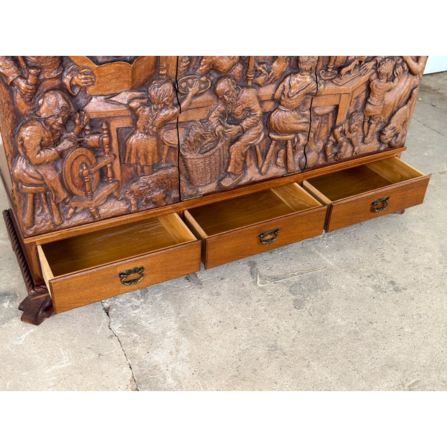 1950s Hand-Carved Oak Storybook Cabinet by Emil Hansen, Denmark C 1950 For Sale - Image 5 of 18