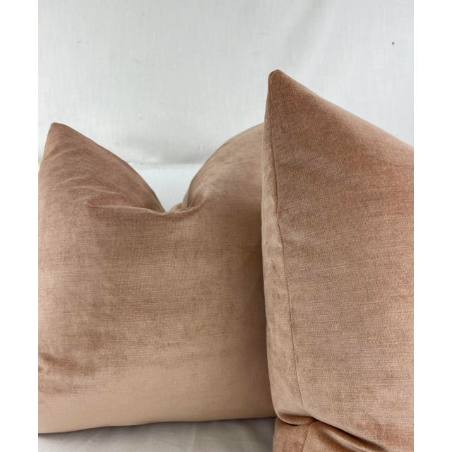 Transitional Pale Sienna Velvet 22" Pillows-A Pair For Sale - Image 3 of 4