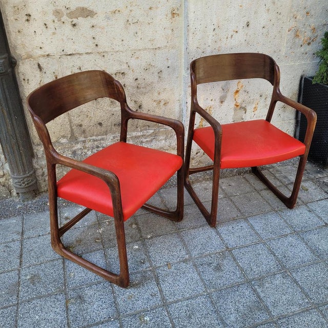 Mid-Century Wooden Traineau Chairs from Baumann, France, 1960s, Set of 2 For Sale - Image 16 of 18