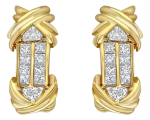 Double 'X' Princess & Trillion Cut Diamond Earrings 14k Yellow Gold, 2 Pieces