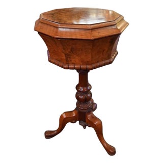 Antique Victorian Style Burled Walnut Teapoy Tea Table For Sale
