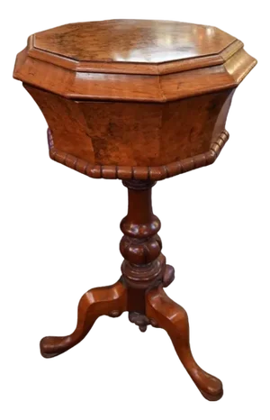 Antique Victorian Style Burled Walnut Teapoy Tea Table