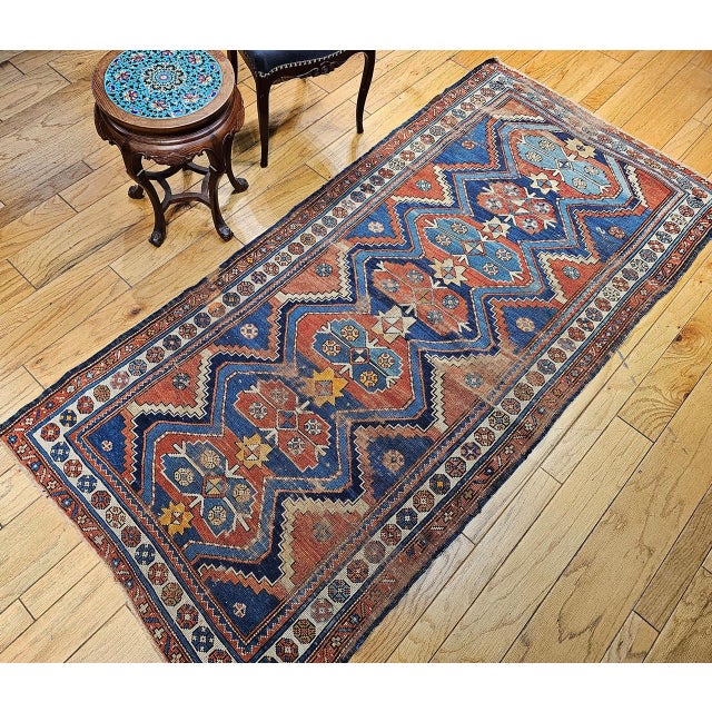 Vintage Kurdish Tribal Rug, Hand-Knotted Wool, Geometric Pattern, Blue & Rust-Red, 4x8 For Sale - Image 14 of 14