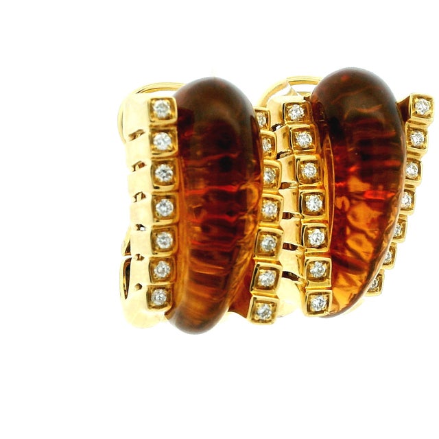 Roberto Legnazzi 18k Gold Citrine & Diamond Earrings, Italy C. 1990, Pair For Sale - Image 13 of 16