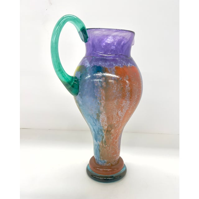 Aqua 1980s Kosta Boda Can Can Collection Hand Blown Art Glass Pitcher Designed by Kjell Engman - Signed For Sale - Image 8 of 9