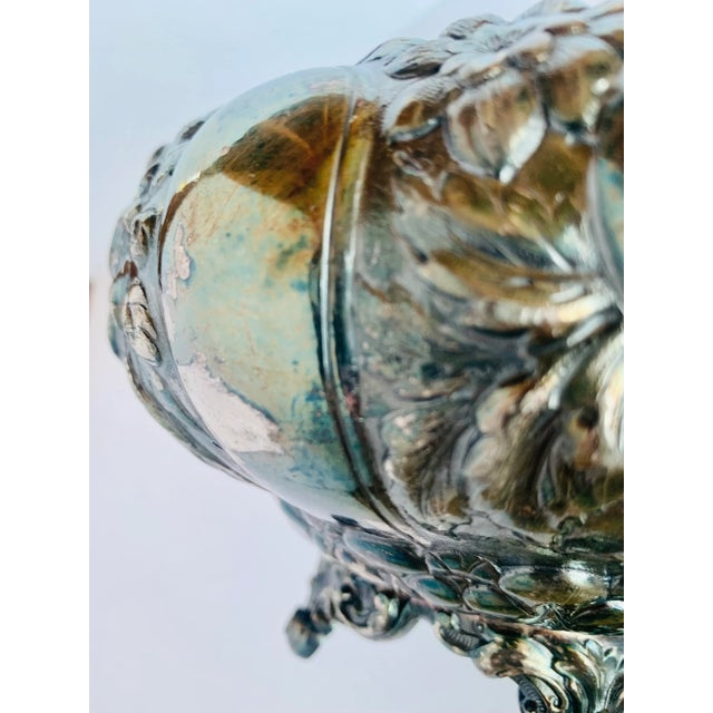 Silver Antique Simpson, Hall, Miller & Co. Repoussé Quadruple Silver Plate Oval Footed Bowl With Botanical Design, Circa 1880 For Sale - Image 8 of 12