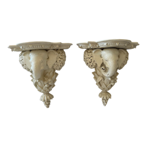Carved Wood White Laquered Elephant Wall Brackets -A Pair
