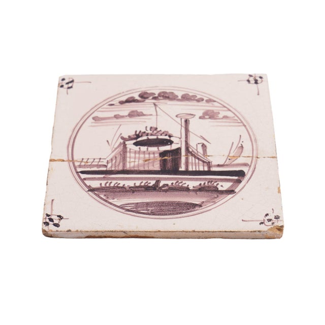 Traditional Set of 5 Mulberry Landscape Delft Faience Tiles, C. 1680-1720 For Sale - Image 3 of 15