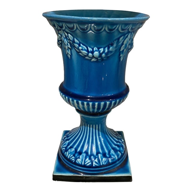 Vintage Turquoise Porcelain French Vase For Sale