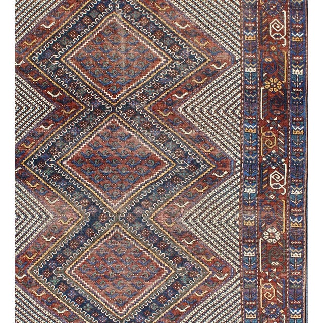 Multicolored Afshar Antique rug with unique diamond geometric design, rug gng-4772, / Afshar, circa 1910s. Bold geometry,...