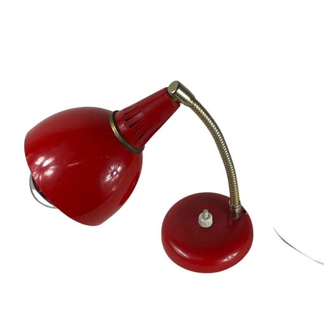 Vintage Red Desk Lamp with Brass Neck For Sale - Image 3 of 7