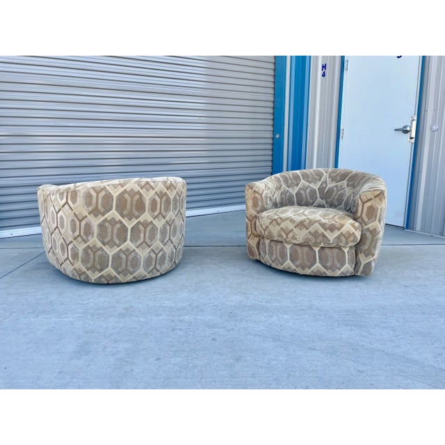 1960s Mid-Century Style Geometric Swivel Lounge Chairs - Set of 2 For Sale - Image 4 of 13