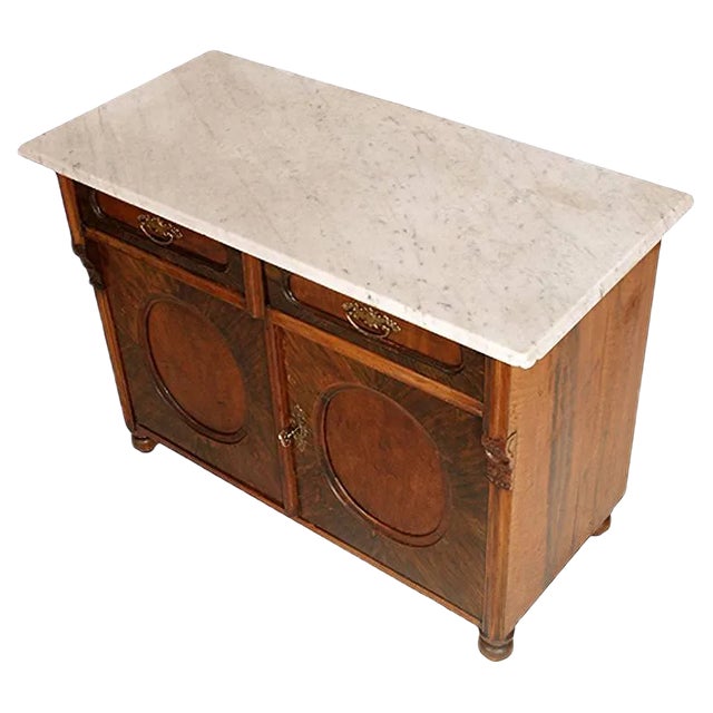 Antique Italian Biedermeier Cabinet with Carrara Marble Top For Sale