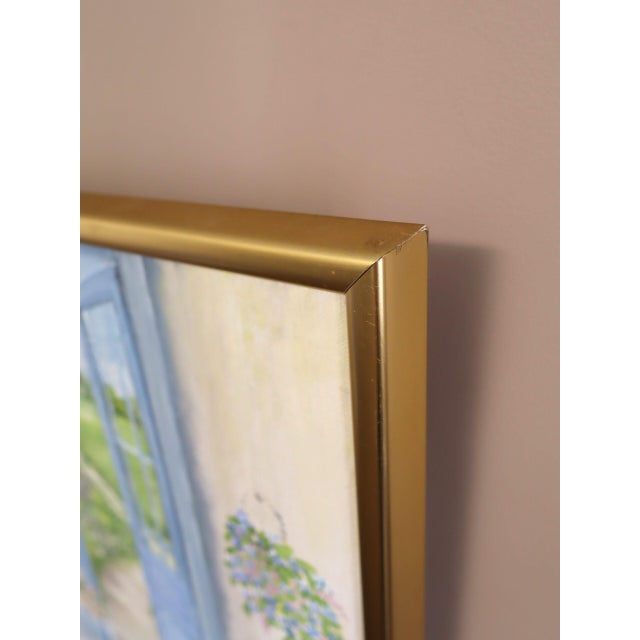 Textile Mid-Century Modern 'Open Doors to Summer' Vintage Swedish Interior Scene Oil Painting, Framed For Sale - Image 7 of 14
