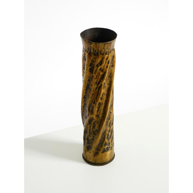Large Vintage Brutalist Brass Vase, 1975 For Sale - Image 6 of 18