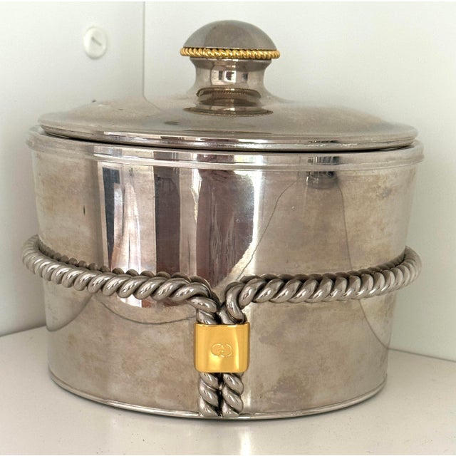 Chrome 80’s Gucci Chrome and Brass Ice Bucket For Sale - Image 8 of 11