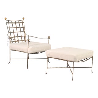 Mario Papperzini Amalfi Iron Garden Lounge Chair + Ottoman For Sale