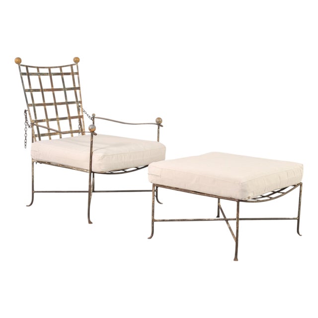 Mario Papperzini Amalfi Iron Garden Lounge Chair + Ottoman For Sale