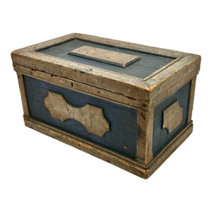 Outstanding Mid 1800s Smaller Size Antique New England Seaboard Pine Carpenters Tool Chest With Great Original Paint - 12 X 13 X 22 Inches
