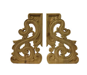 Chinese Scroll Motif Wood Carving Corner Wall Panel Plaques - A Pair