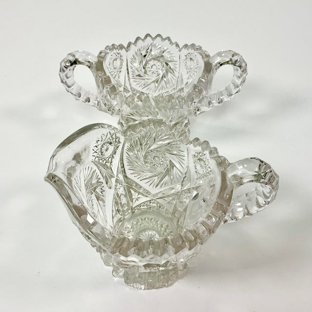 Late 1800s Antique Boho Chic Hollywood Regency American Brilliant Cut Creamer & Sugar - A Pair For Sale - Image 6 of 17
