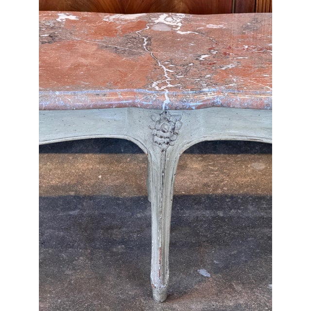 19th Century French Painted Marble Top Coffee Table With Cabriole Legs For Sale - Image 6 of 10