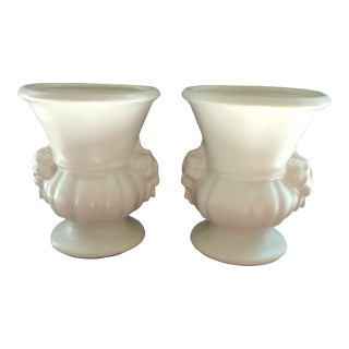 Pair of Vintage Matte White Floraline Vases For Sale