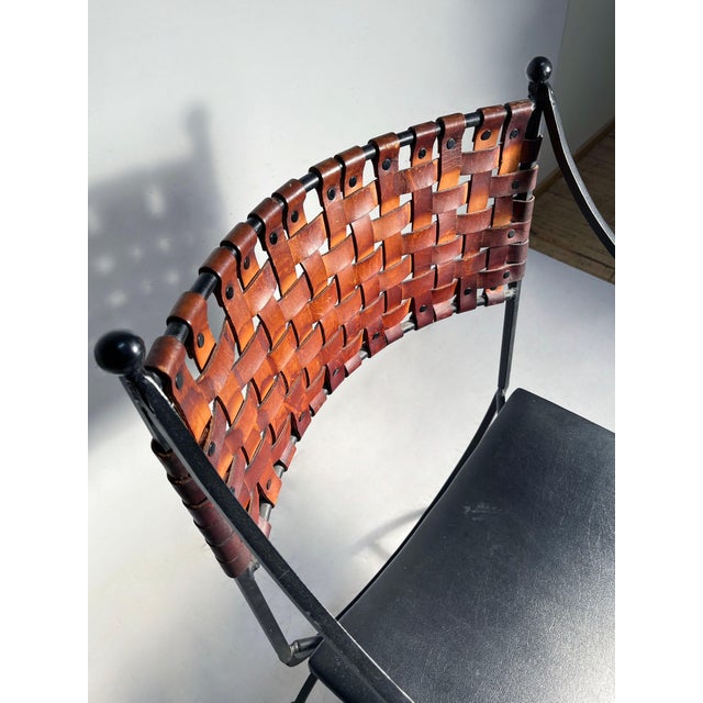 Mid 20th Century Pair of Arthur Umanoff Scroll Arm Chairs with Leather Strapping For Sale - Image 5 of 6