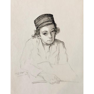 Paul Jeffay, Judaica Jewish Shtetl Etching Hasidic Youth at Study Vintage Chassidic Art Print, 1935 For Sale