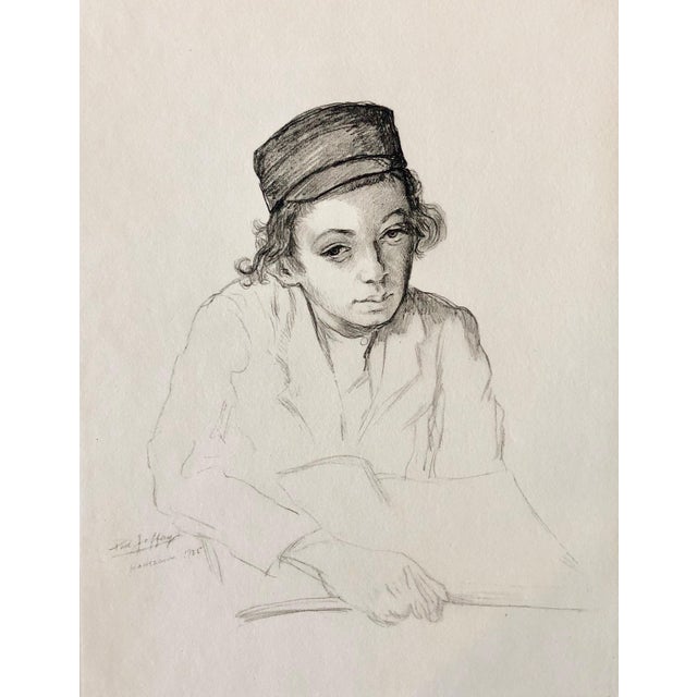 Paul Jeffay, Judaica Jewish Shtetl Etching Hasidic Youth at Study Vintage Chassidic Art Print, 1935 For Sale