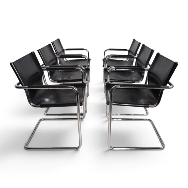 Visitor Chairs in Leather and Chrome by Mart Stam and Marcel Breuer for Matteo Grassi, 1970, Set of 6 For Sale - Image 9 of 18