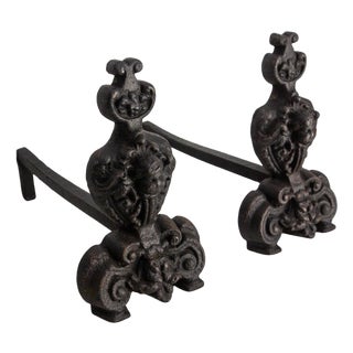 18th Century Louis XV Fire Dogs in Wrought Iron, France, Set of 2 For Sale