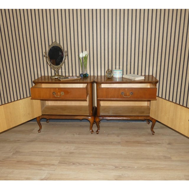 Brown Chippendale Style Bedside Tables in Wood, 1950s, Set of 2 For Sale - Image 8 of 16