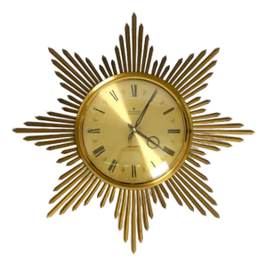 Large Brass Sunburst Wall Clock from Junghans Ato-Mat, 1960s