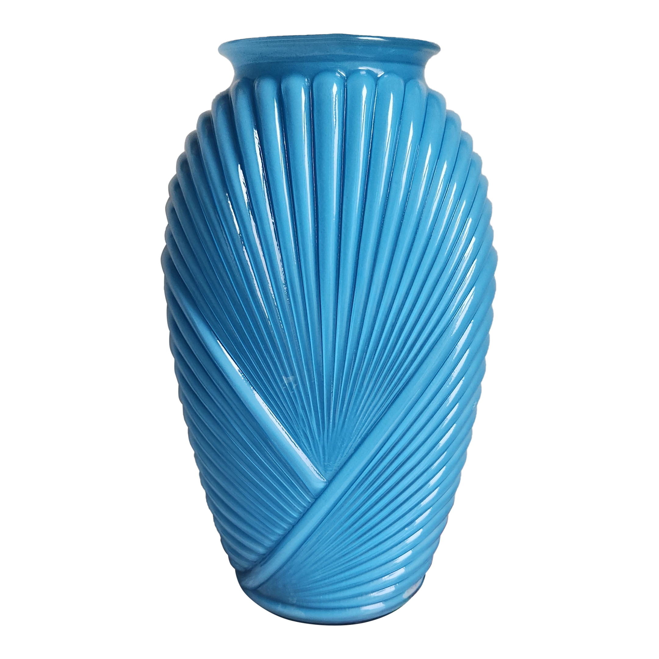 1980s Vintage Anchor Hocking Art Deco Cerulean Teal Blue Draped