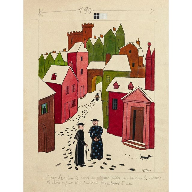 The Village - Original Mixed Media by Lucien Boucher - Mid 20th Century Mid 20th Century For Sale - Image 3 of 3