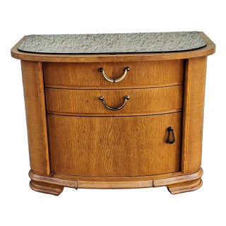 Mid-Century Chest of Drawers in Oak with Drawers, a Door and Tinted Glass Pane, 1950s For Sale