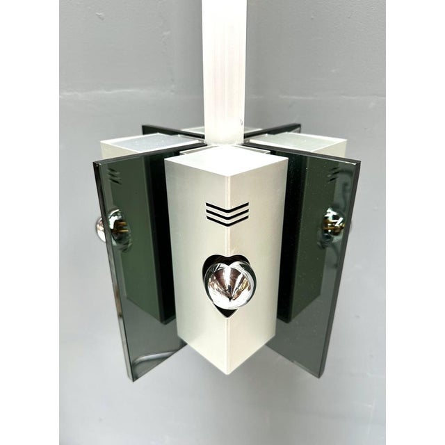 Vintage Italian Pendant Lamp in Aluminium and Smoked Glass, 1970s For Sale - Image 11 of 15