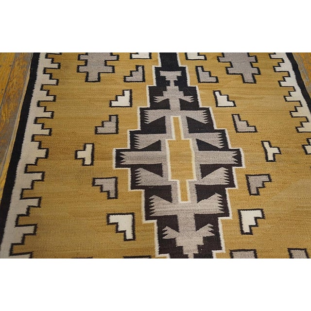 1930s Yellow Medallion Tribal Antique American Navajo Rug 3' 6"x 5' Flatweave Wool Carpet For Sale - Image 4 of 6