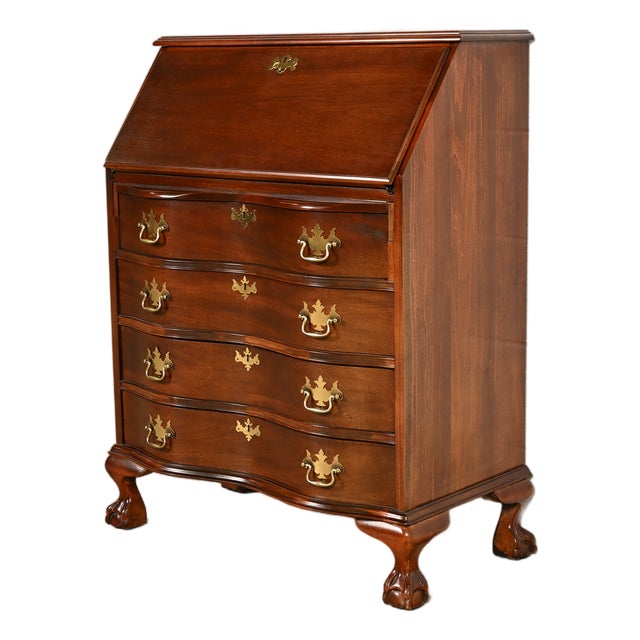 Chippendale Solid Mahogany Drop Front Secretary Desk by Jasper Cabinet Co. For Sale