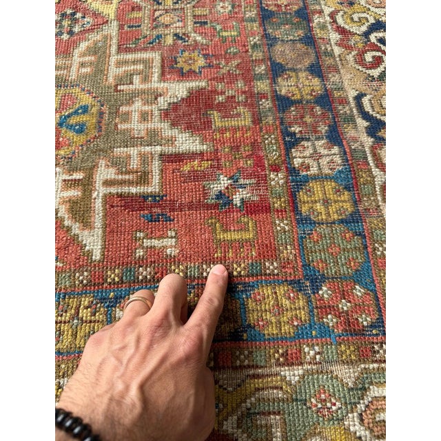 Yellow Antique Caucasian Leshgi Star with KINTSUGI Repairs Rug 3.8 x 5.6 For Sale - Image 8 of 11