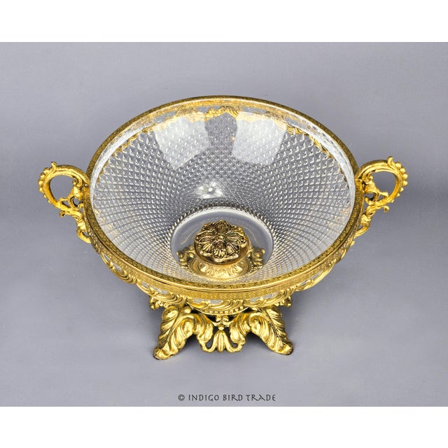 Antique French Gilt Filigree Metal and Crystal Cut Compote With Handles For Sale In Greenville, SC - Image 6 of 9