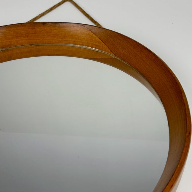 Mid-Century Modern Mid-Century Round Teak & Rope Wall Mirror, Italy, 1960s For Sale - Image 3 of 9